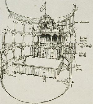 Globe Theatre (Southwark, London, England), Ref.: development 1580-90(i): possible intermediate steps in the early development of English theaters